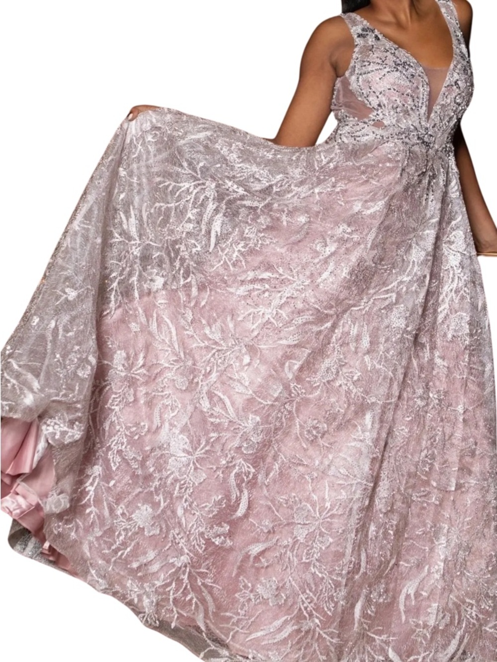 Pol Atteu Wedding Gown Blush Beaded Ballgown Sz 16 Designer Bridal Dress V-Neck - Picture 4 of 5
